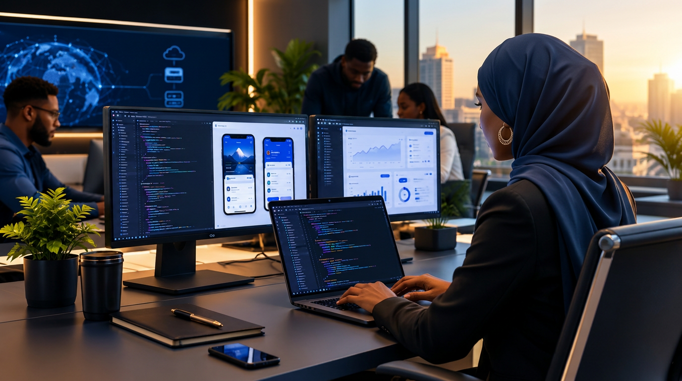 Équipe d'ingénieurs AnNissa Dev Group au travail